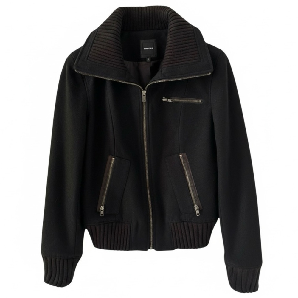 NEW Express Black Wide Collar Wool Blend Bomber Jacket Size Medium - Picture 1 of 11